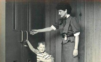 Spitz and her son Kurt at the UTHealth Houston Child Development Center in 1986