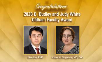 Jian Hu, PhD, and Claire Singletary, MS, CGC, honored for mentorship, leadership and service to the Graduate School