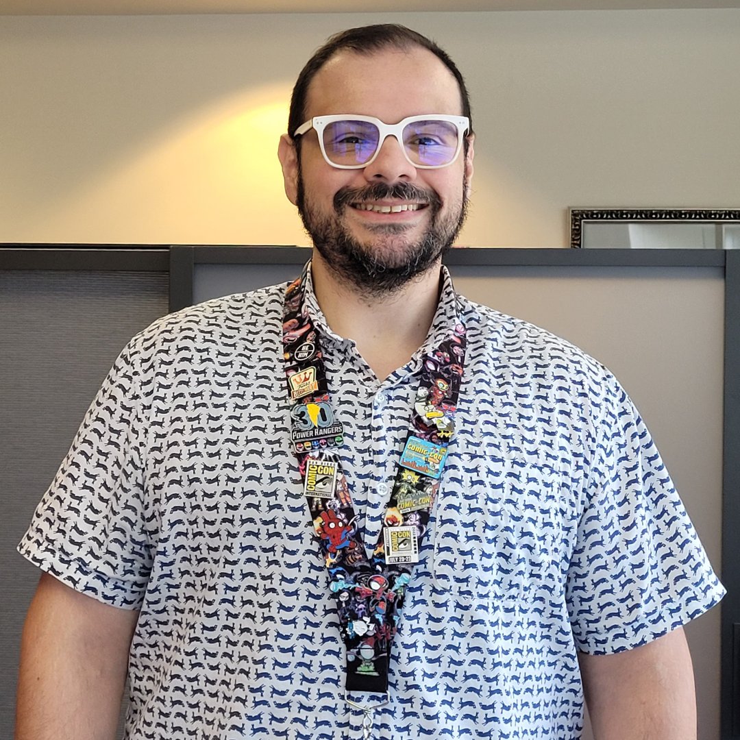 smiling man in glasses