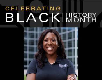Graphic that reads Celebrating Black History Month with photo of Llaran Turner.
