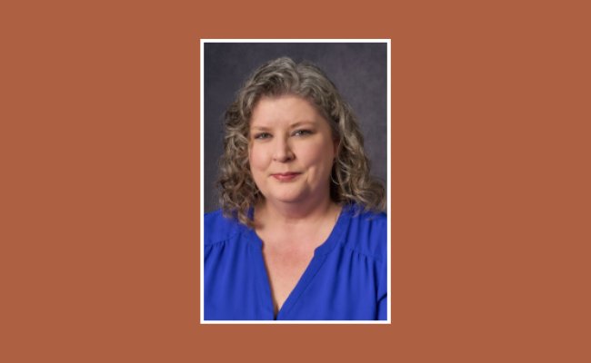 woman in a blue shirt