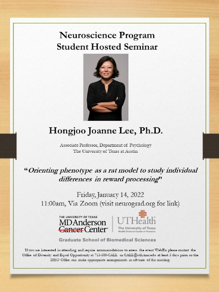 Neuroscience Student Invited Speaker: Hongjoo Joanne Lee, PhD