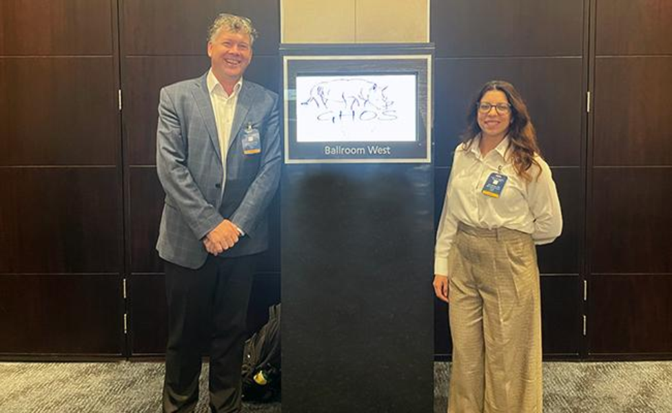 Baroudi and her advisor, Laurence E. Court, PhD, at South Africa Greater Horn Oncology Symposium, 2024.