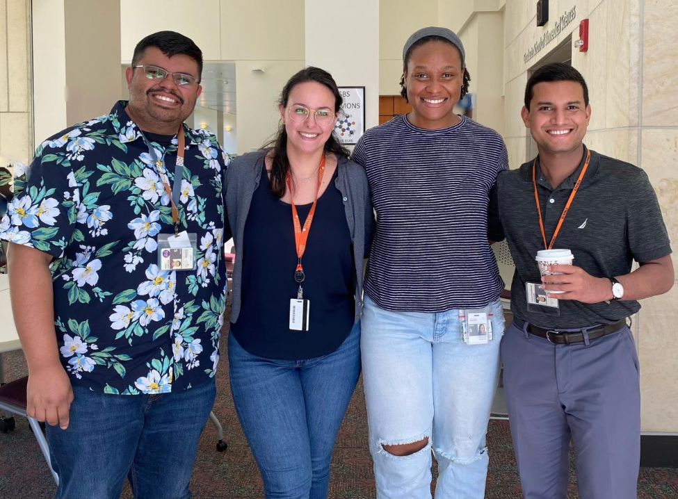 Vedia standing with fellow TAP students Barbara Nassif, Sheighlah McManus, and Servando Hernández Vargas.